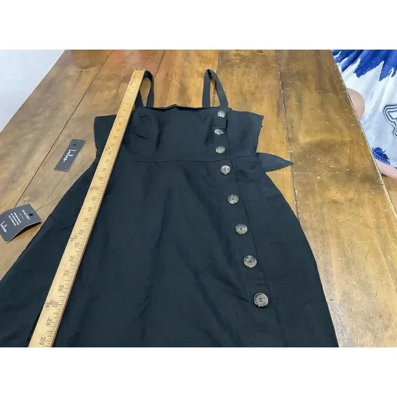 Lulu’s Louetta Black Button Down Linen Mini Dress With Bow Accent Size Medium - Picture 5 of 11